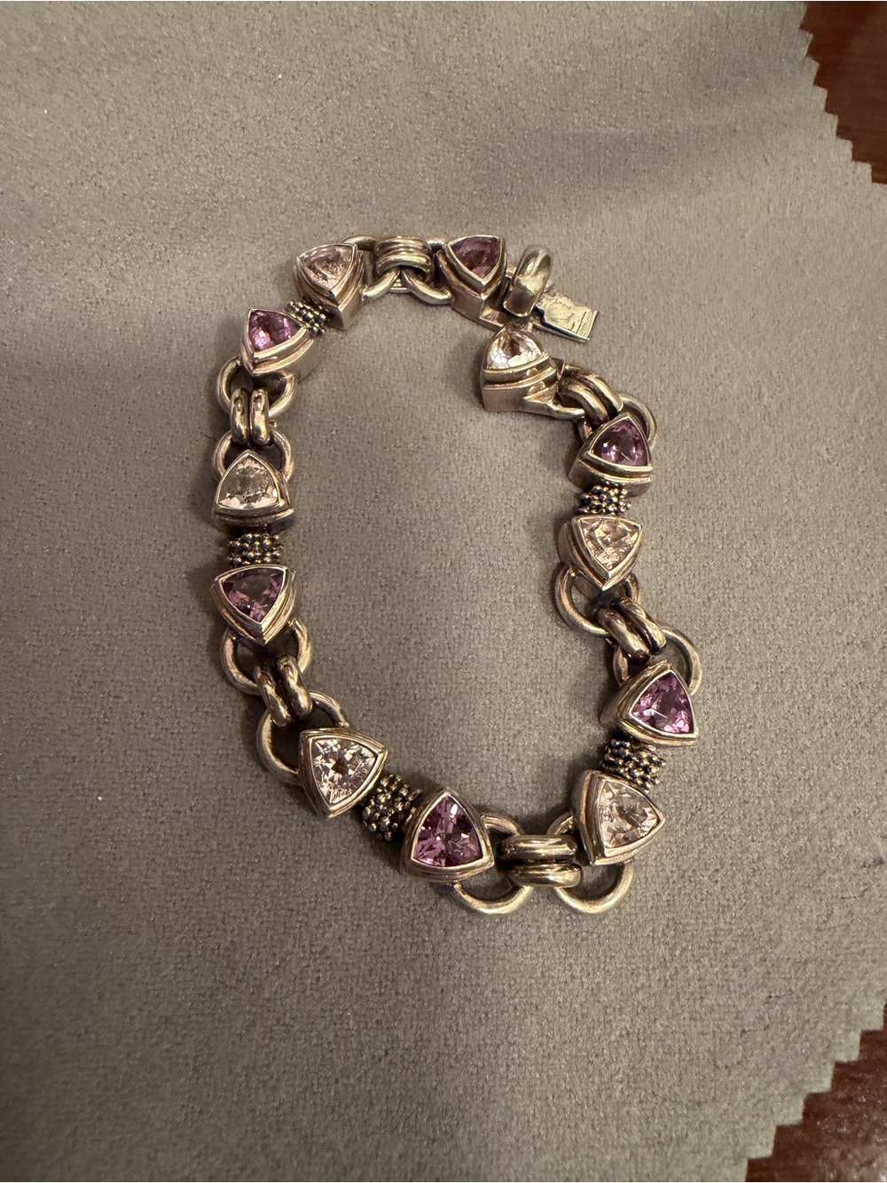 Michael Dawkins 925 Amethyst Rose de France Trillion Link Bracelet 7.5” - Picture 5 of 7